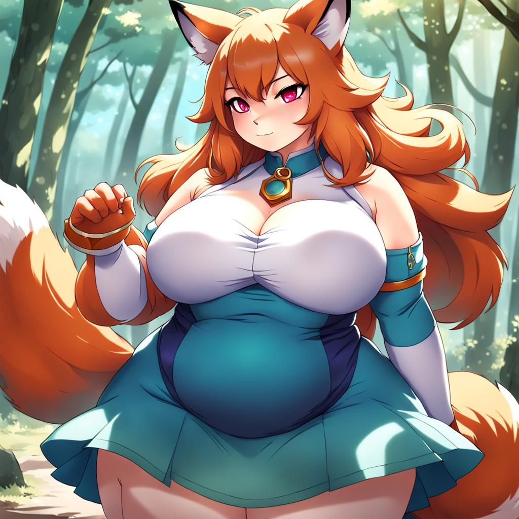Curvy Anthro Fox Woman in Anime Style