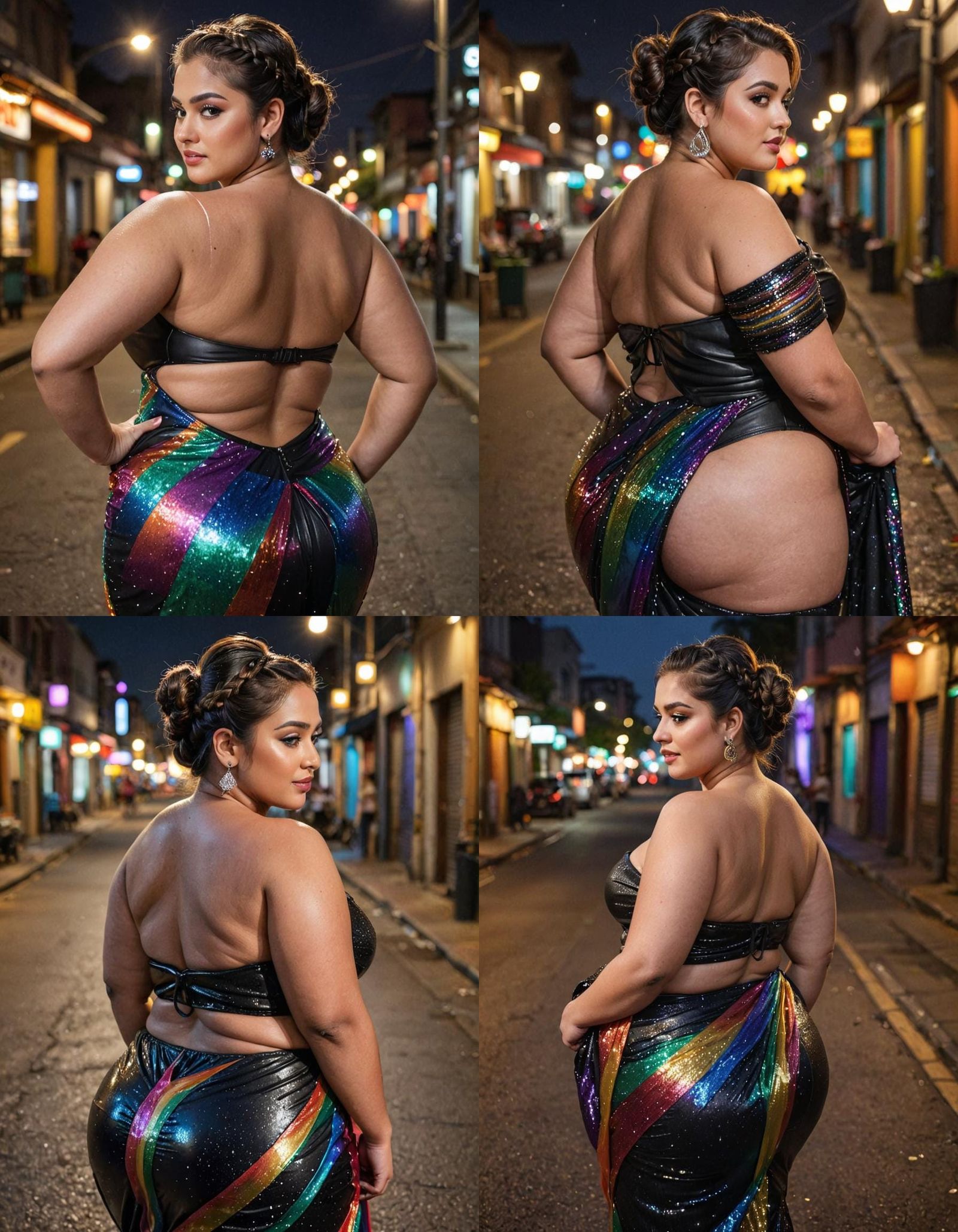 Curvy Woman in Glitter Saree, Night Street Portrait