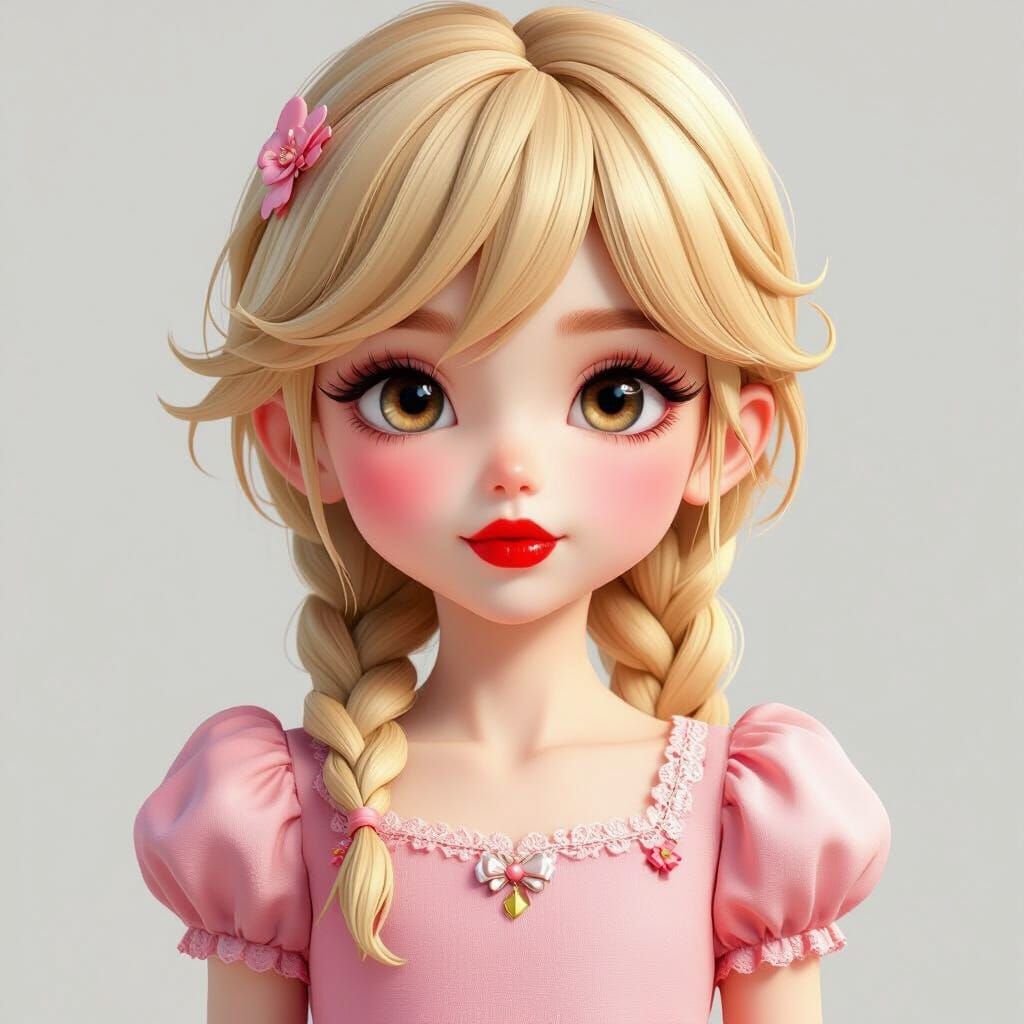 Cute Feminine Boy in Pink Dress, 3D Anime Style