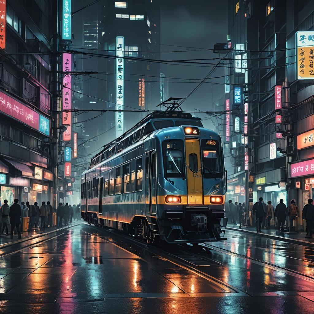 Ghost Train in Striking Tokyo Cityscape