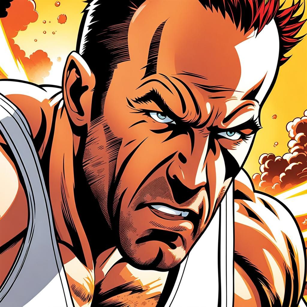 John McClane Escapes Explosion in Comic Book Art
