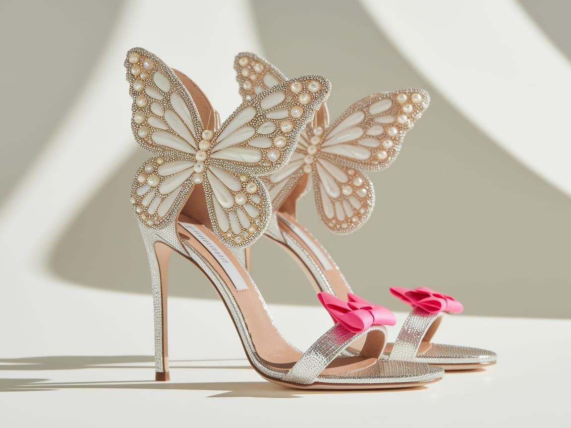 Butterfly High-Heeled Sandals with Pearls and Bows