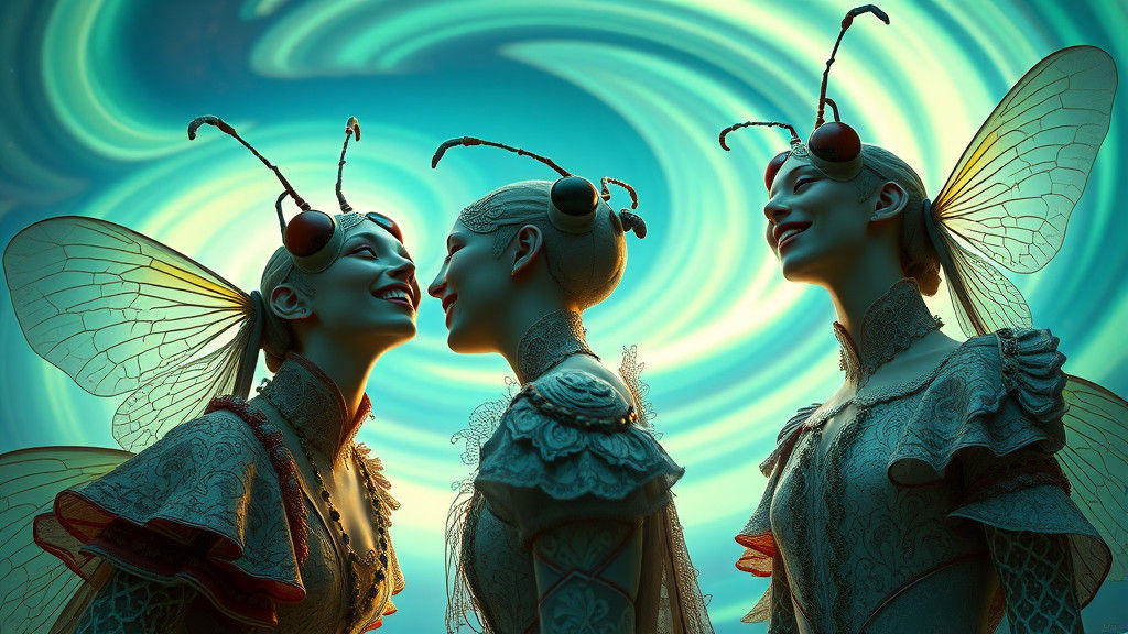 Victorian Insect Enthusiasts Laughing Under Aurora