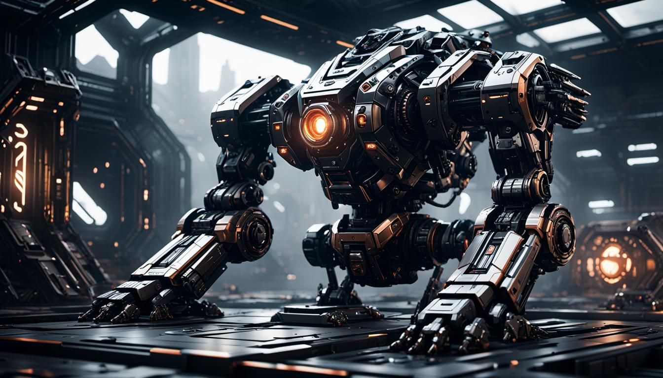 Futuristic Mech in Sci-Fi Black Zone: 8K Render