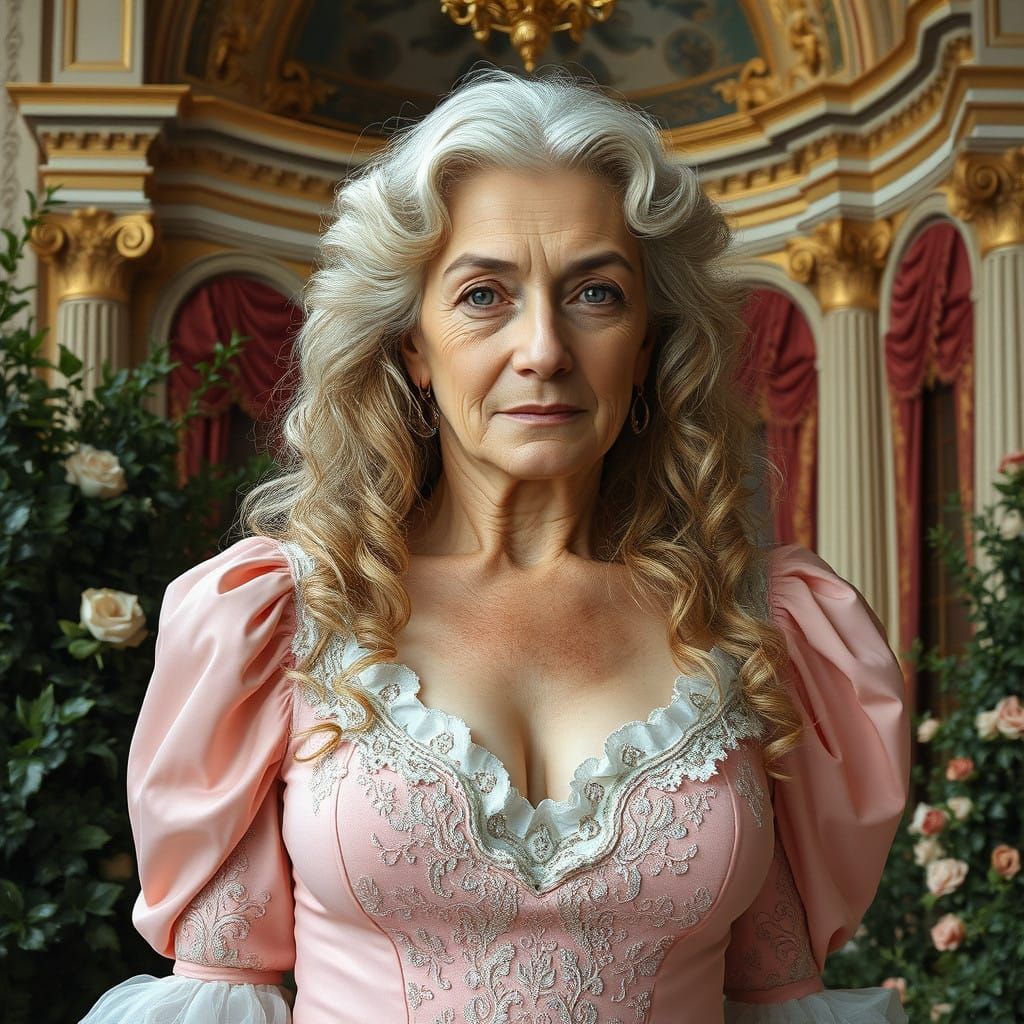 Elegant Eighty Year Old Transvestite in Lavish Baroque Gown