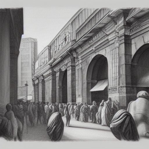 Roman Market Grand Entrance: Hyperdetailed Charcoal Drawing