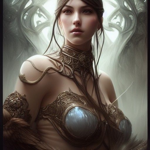 Fantasy Goddess with Intricate Design, Digital Illustration