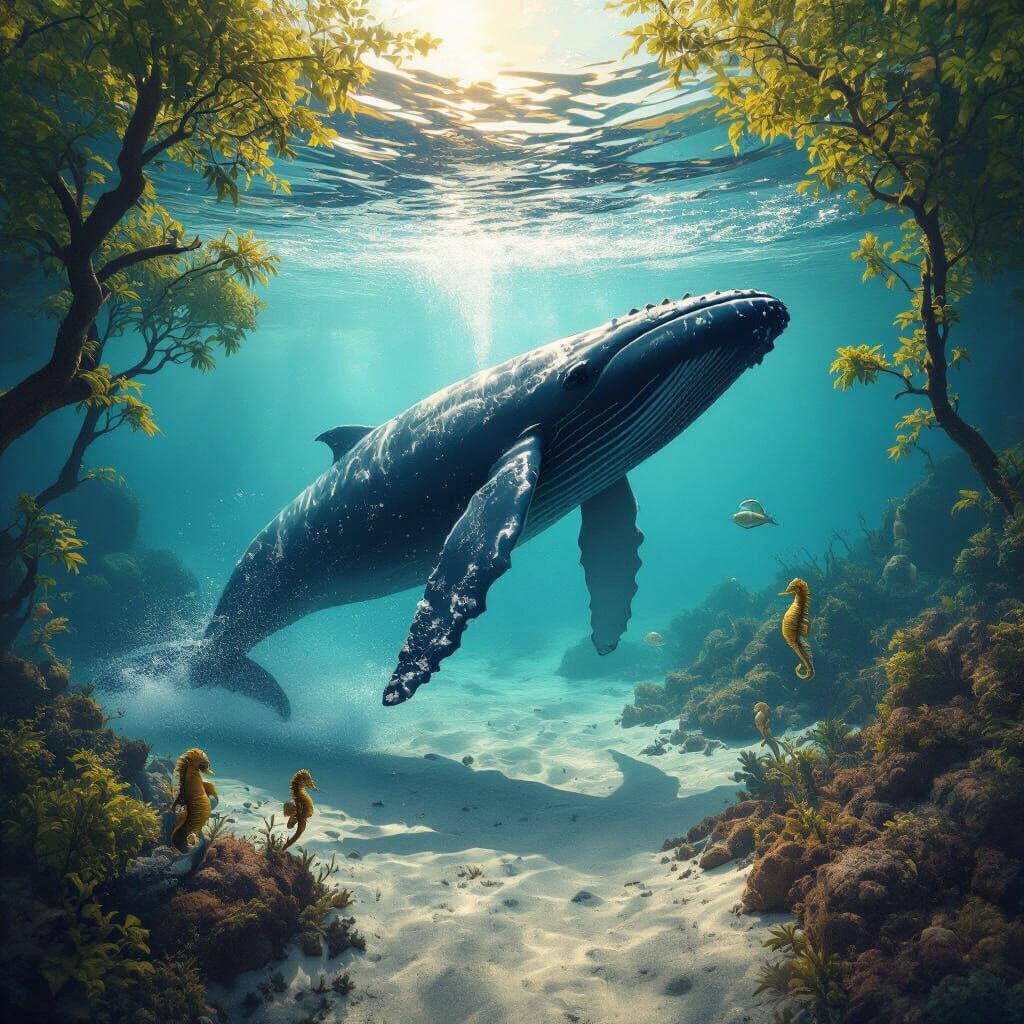 Humpback Whale Breaching Amidst Oceanic Forest