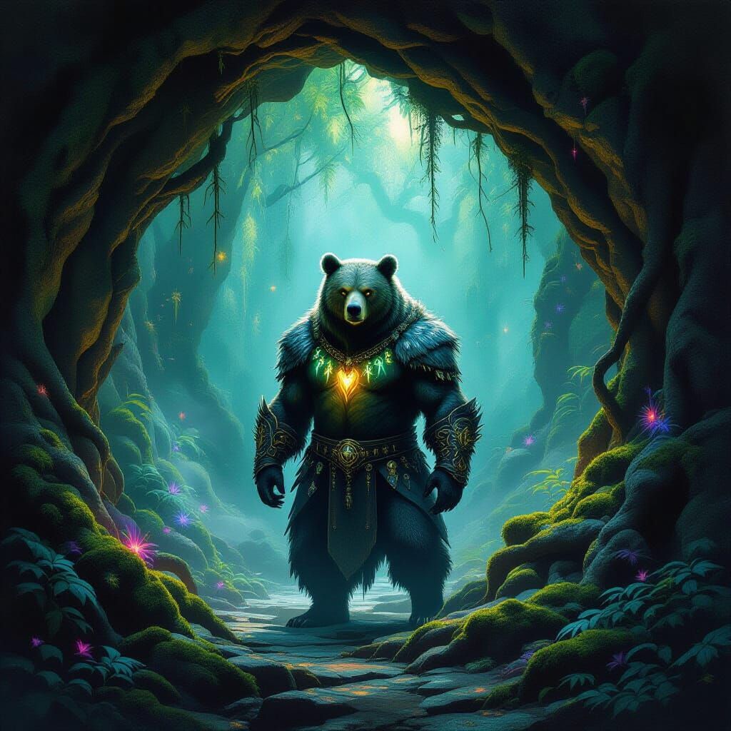 Bear Guardian of Enchanted Grotto in Painterly Style