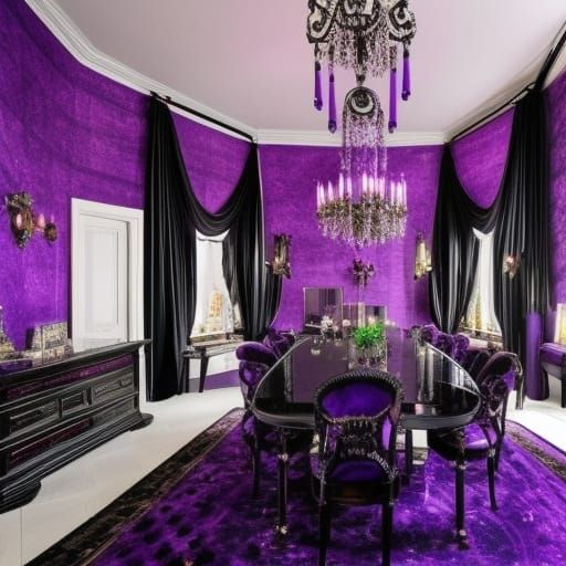 Purple labradorite gothic penthouse with purple labradorite walls with lavender labradorite accents& Black Gothic window...