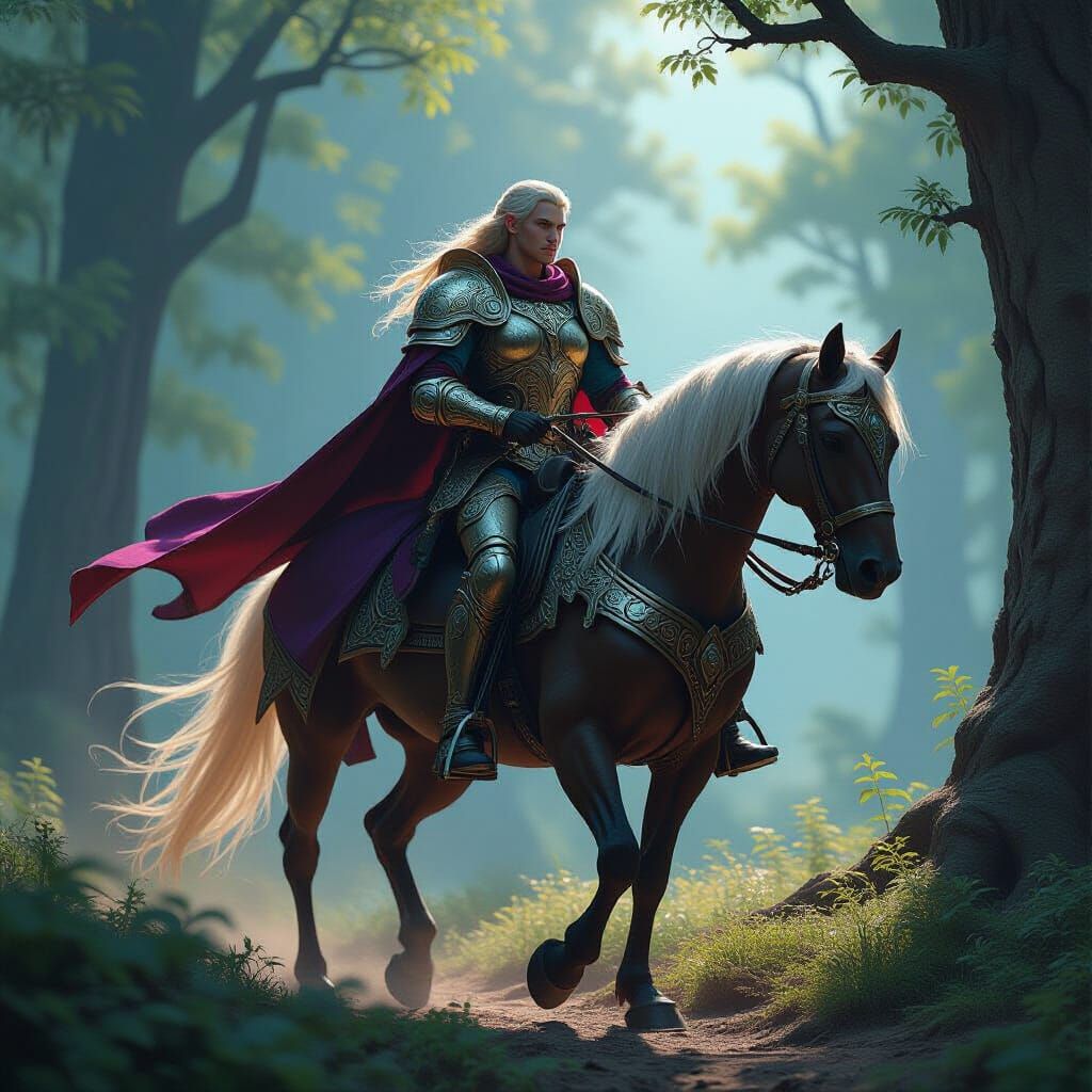 Elven Warrior Returns Through Mystical Forest