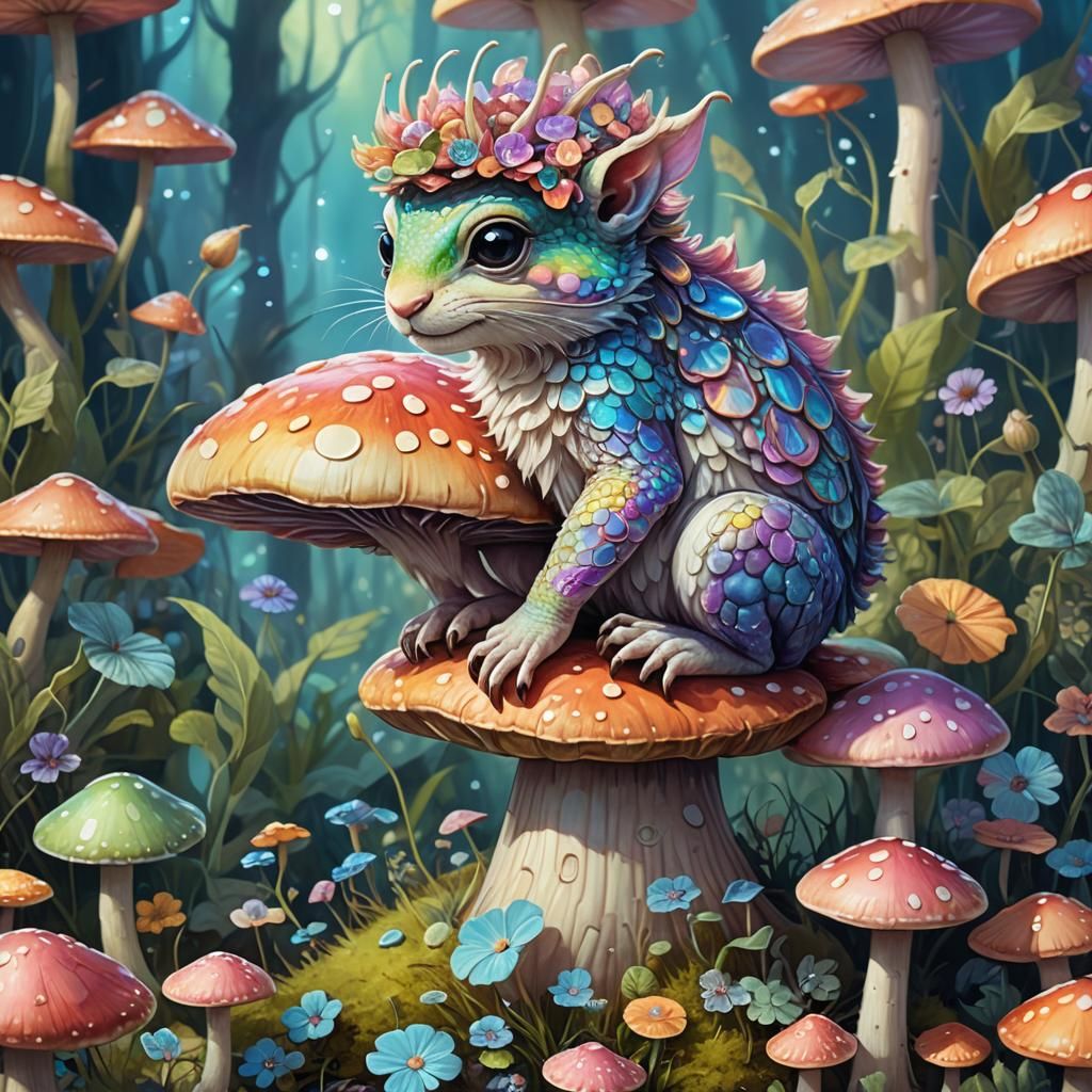 Cute Mythical Creature in Dreamlike Fantasy Illustration