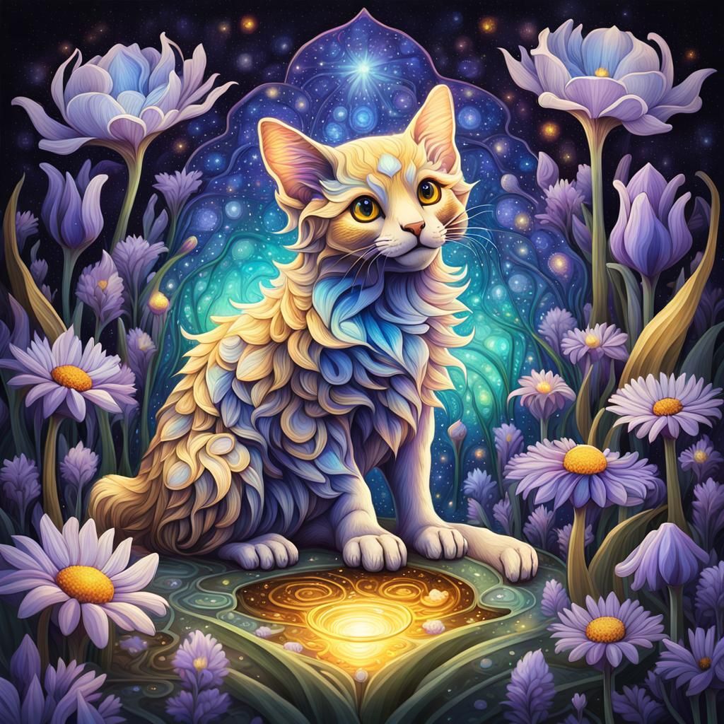 Cosmic Creature on Flower in Fantasy Forest