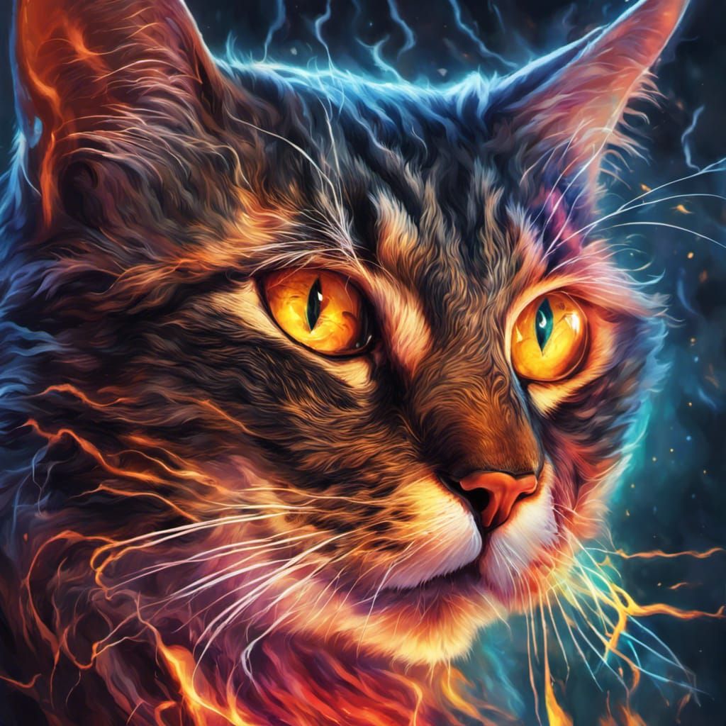 Mystical Flaming Cat in Hyperrealistic Splash Art