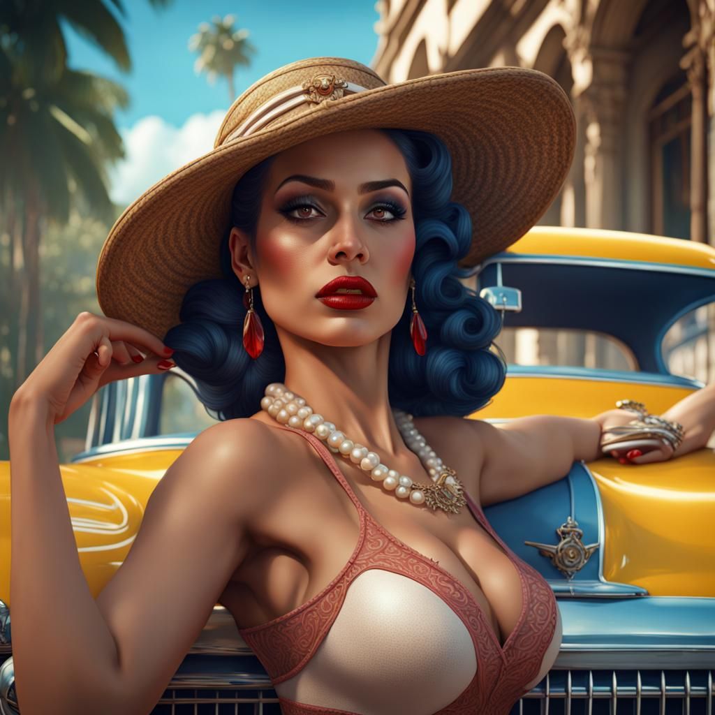 Hyperrealistic Cuban Pinup Girl in Detailed Matte Painting
