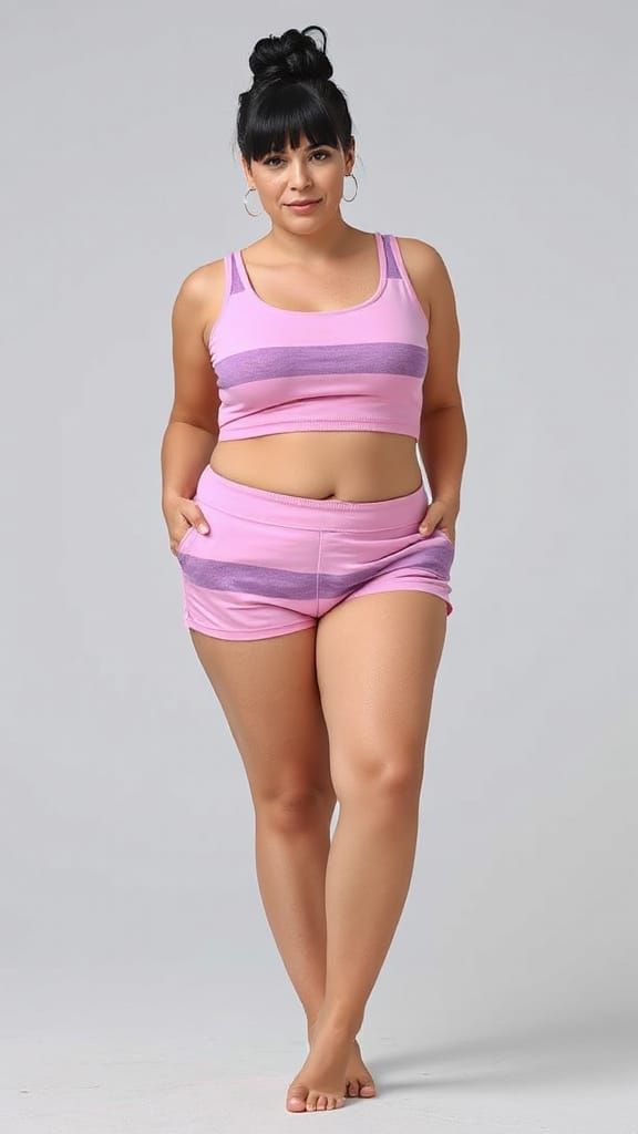 Plus Size Model in Striped Two-Piece Swimsuit