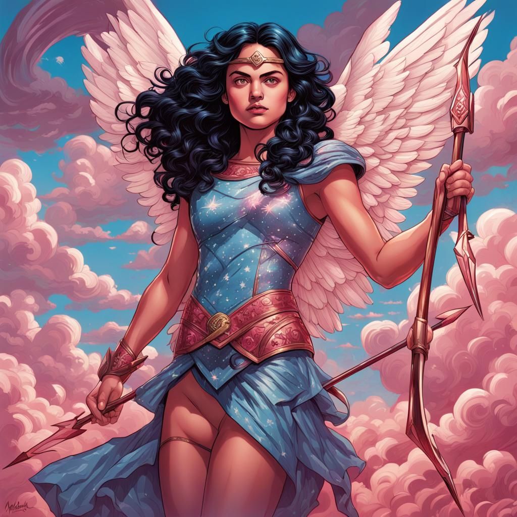 Camila Mendes as Cupid in Hyperrealistic Comic Art