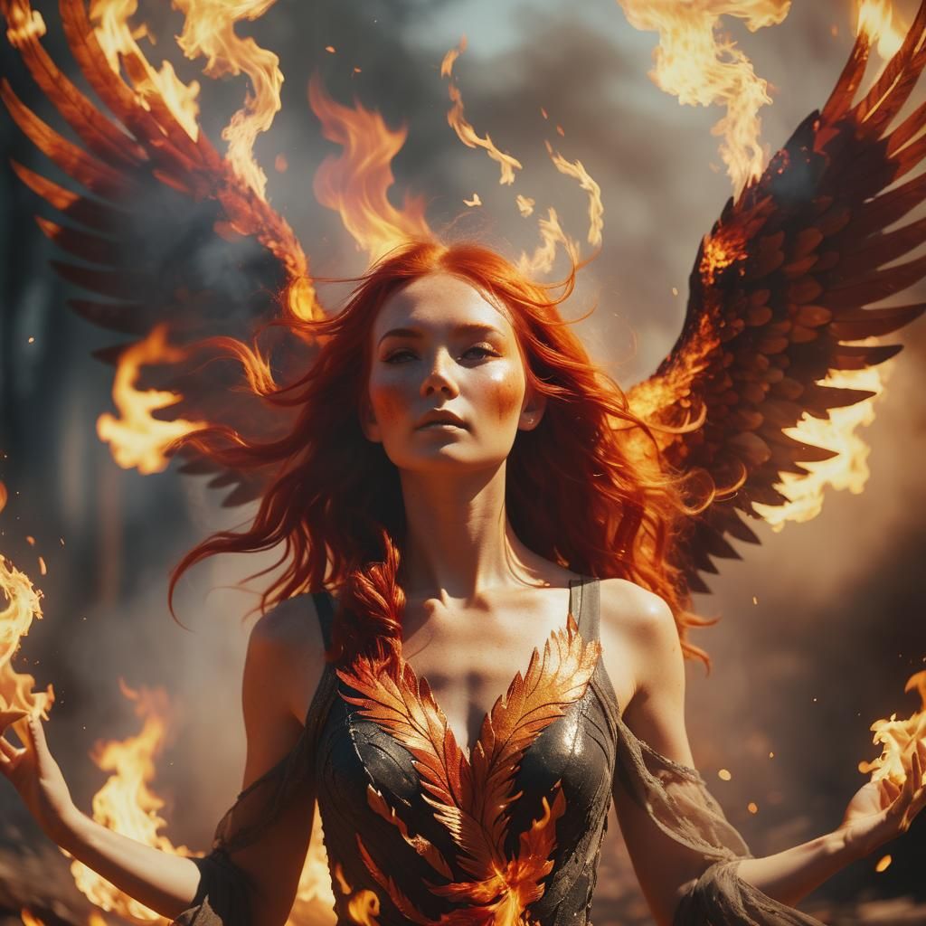 Woman Transforms to Phoenix in Fiery Inferno