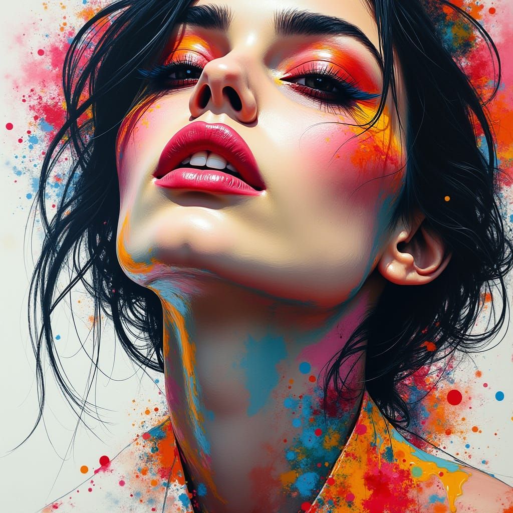 Abstract Portrait in Vibrant Ink Splatters