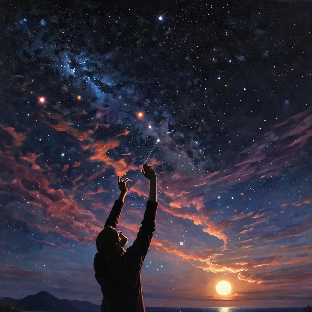 Fading Light in Starry Sky: Vivid Oil Painting