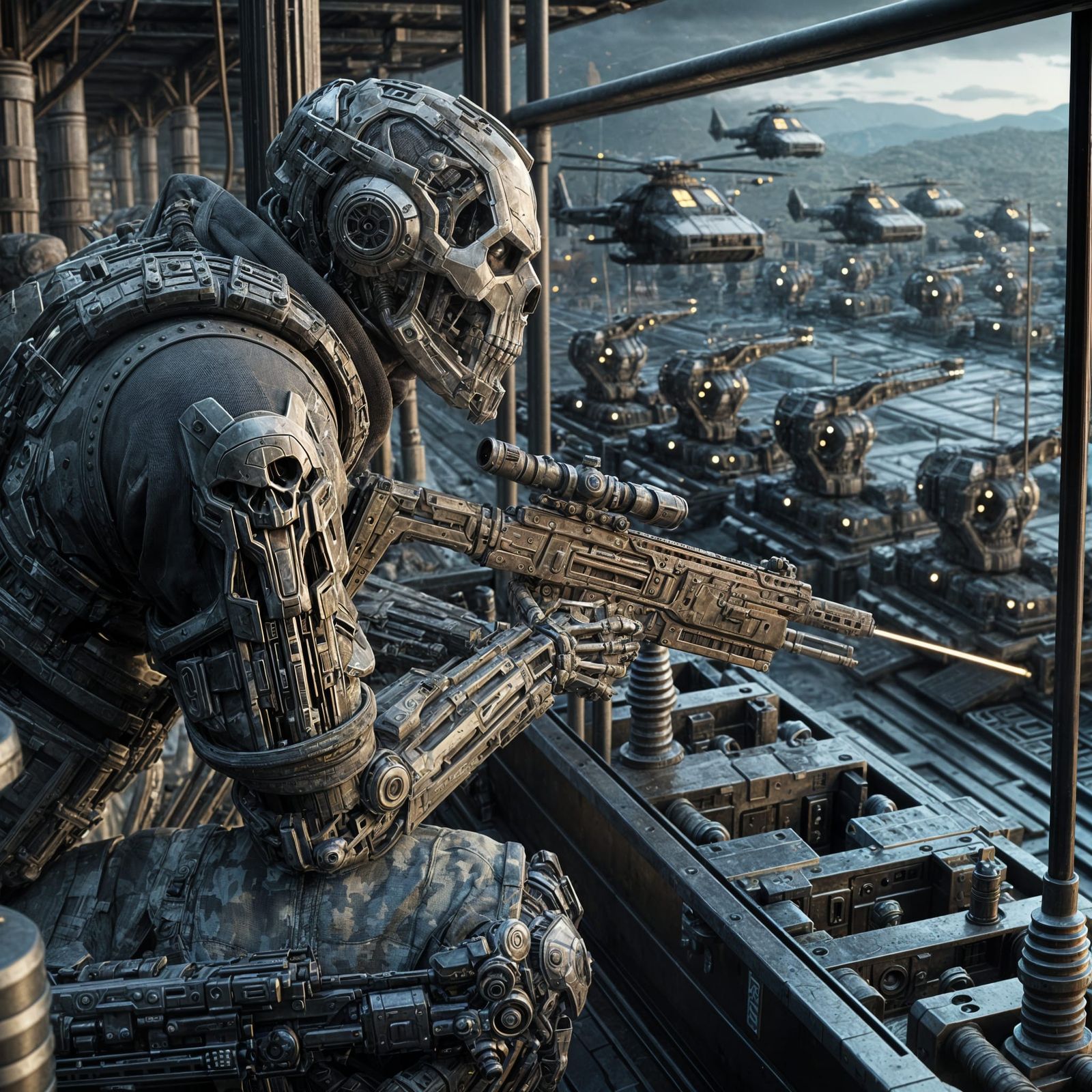 Futuristic Soldier Observing Enemy Compound in 8K