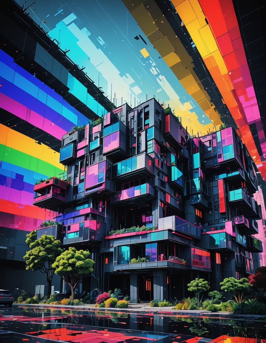 Glitched Neofuturistic Pixelated Landscape in 8K Resolution