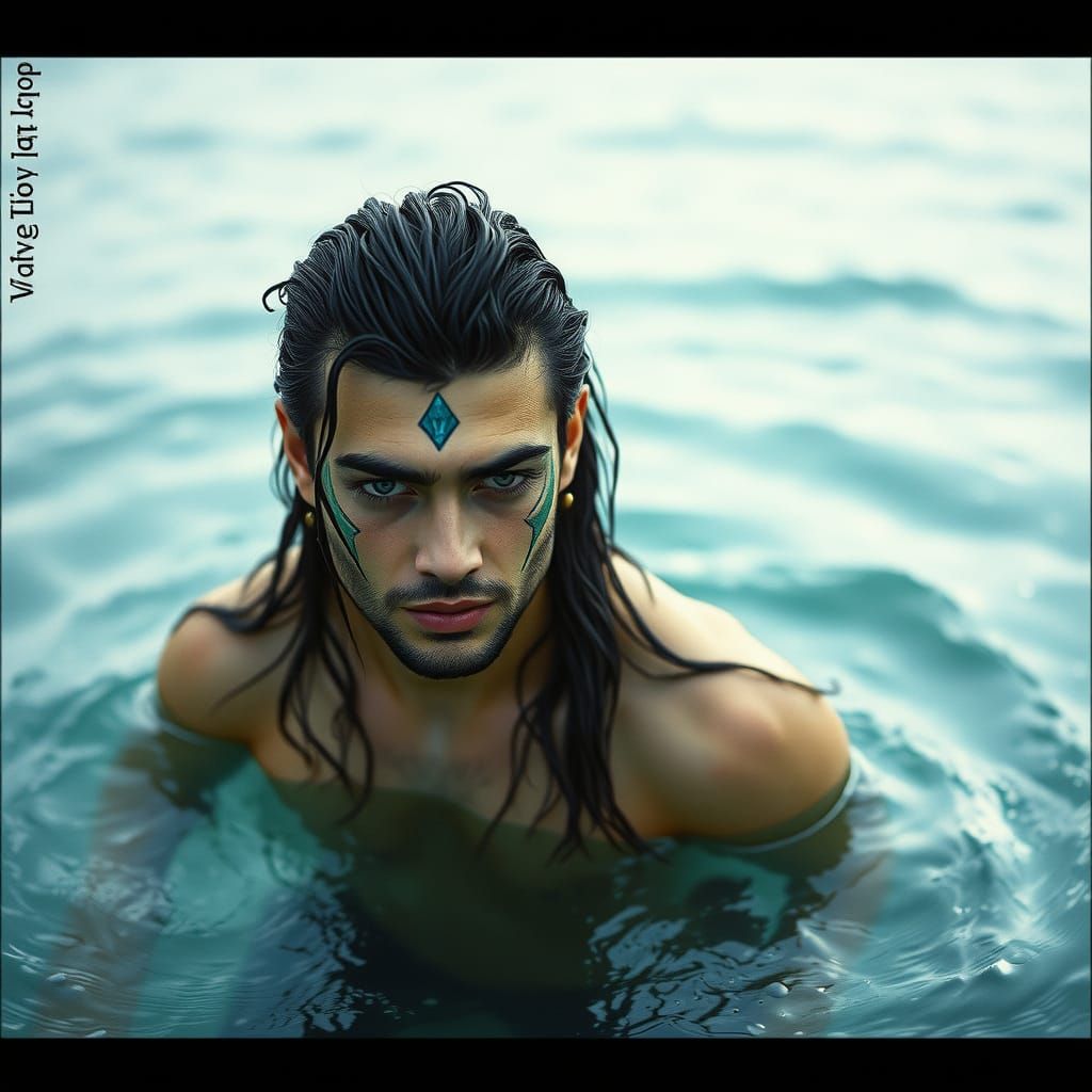 Handsome Water Lord with Black Hair and Blue Eyes