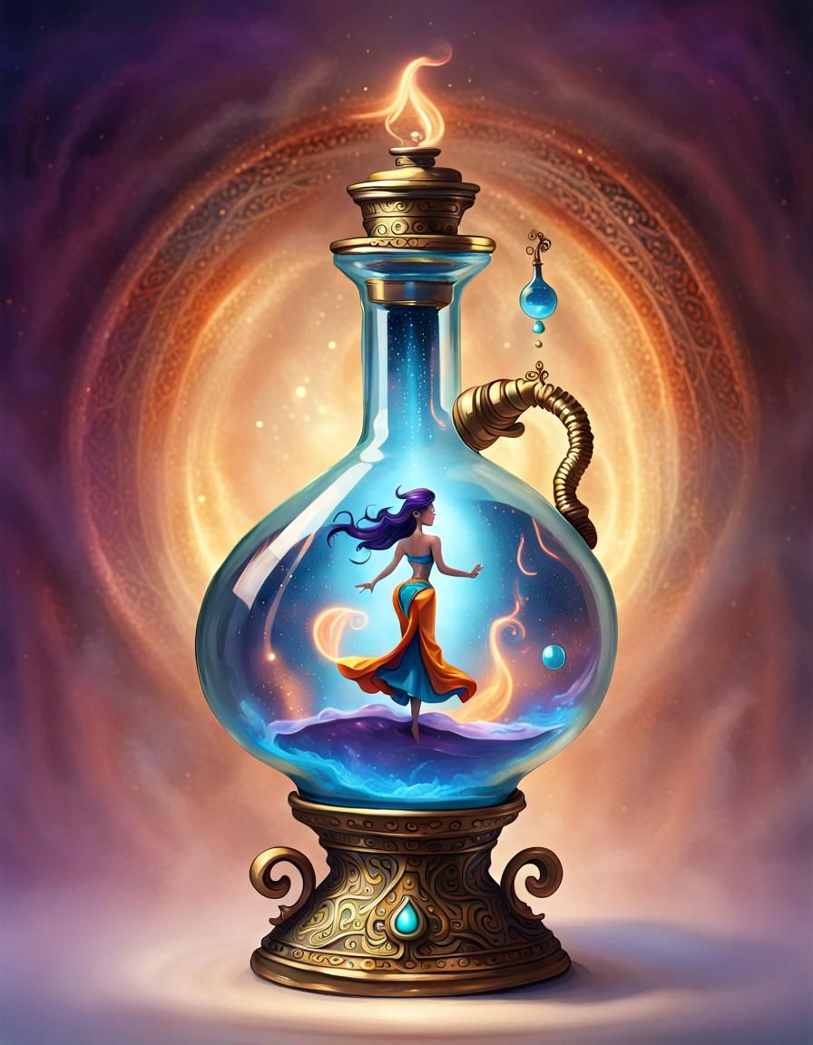 Fantastical Genie Emerges from Bottle