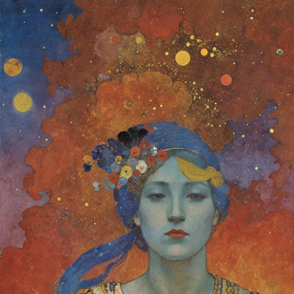 Whimsical Finnish Night Sky in Symbolic Style