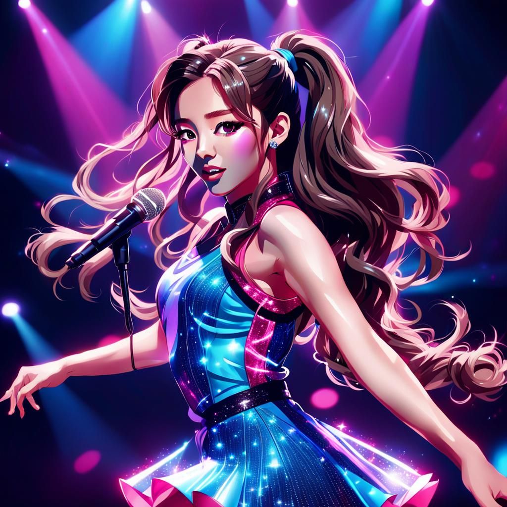 K-Pop Singer on Stage in Neon Concept Art
