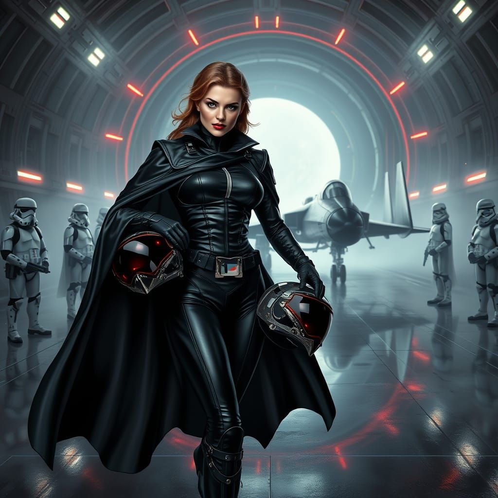 Regal Femme Fatale Pilot Exudes Power in High-Tech Spacesuit