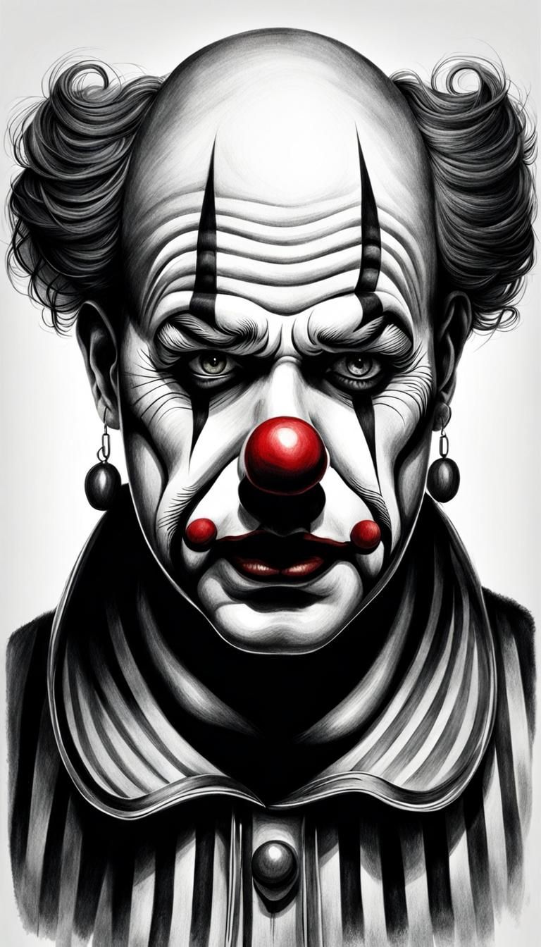 Sad Clown Black and White Pencil Drawing