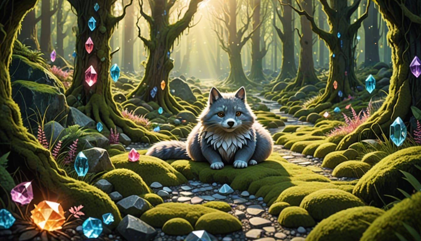 Furry Friends Explore Crystalline Forest Path