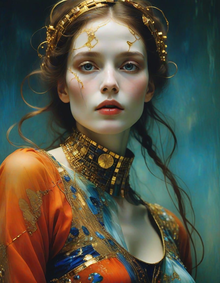 Austrian Art Nouveau Portrait of Elegant Woman