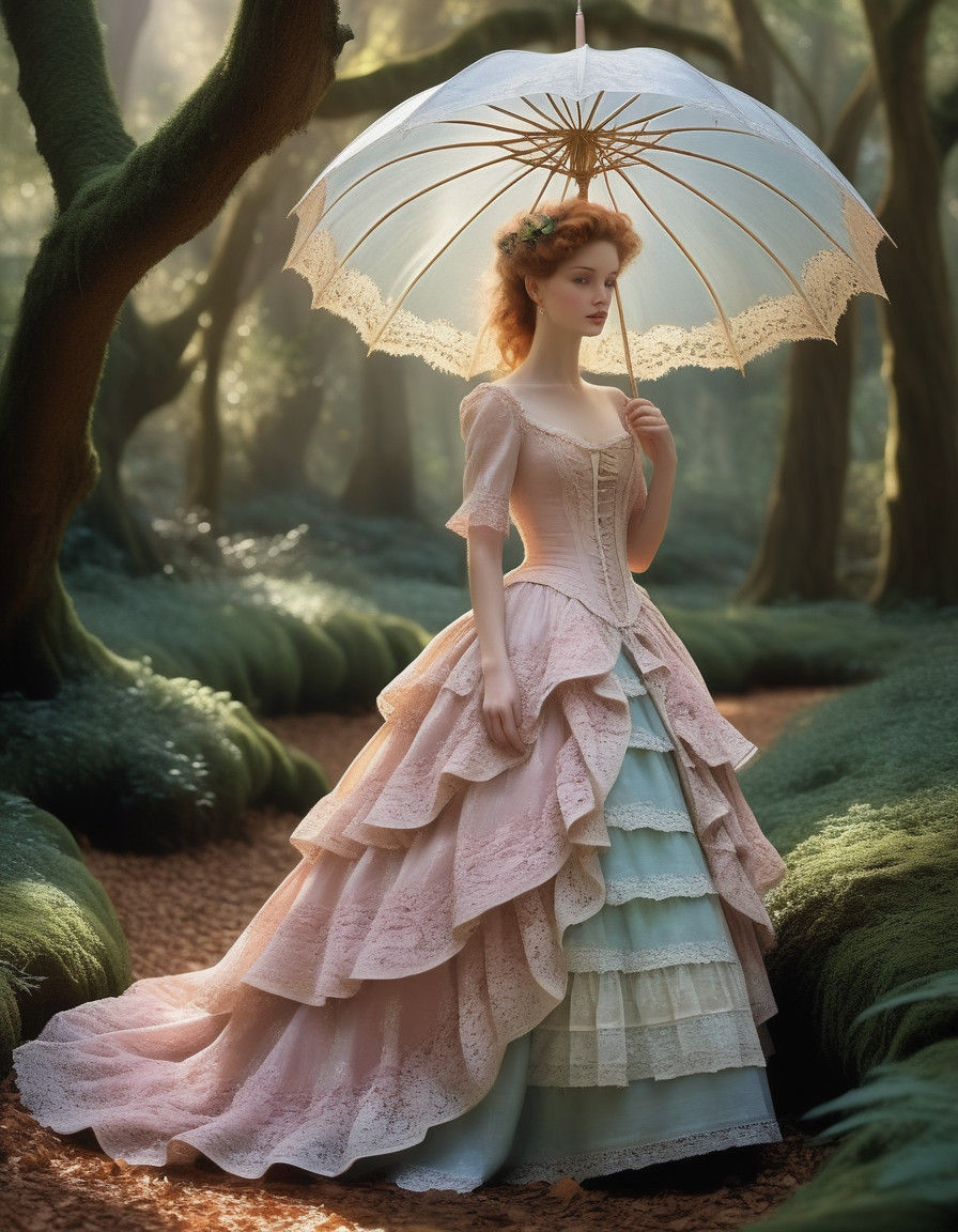 Southern Belle in Whimsical, Romantic Landscape