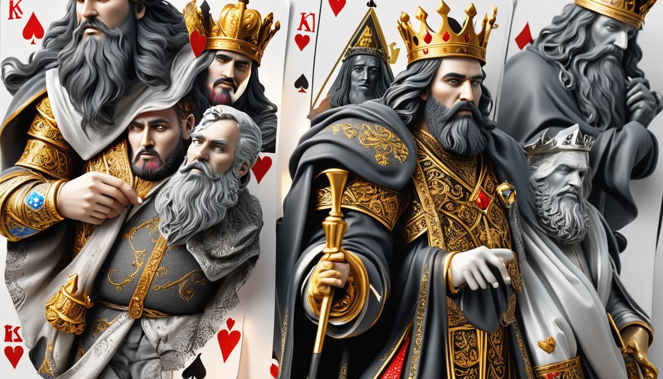 Kings of Spades and Hearts: Hyperrealistic 3D Render