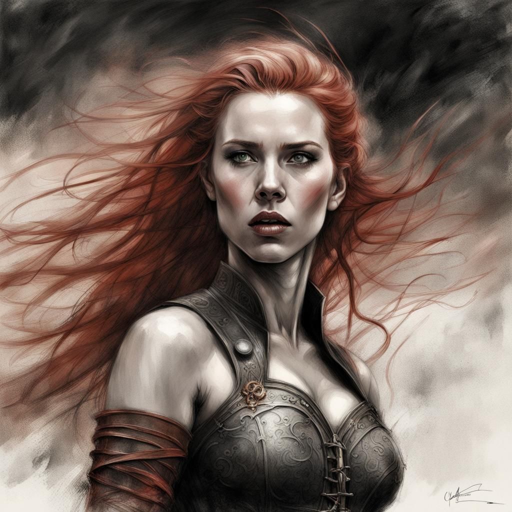 Warrior Princess Screaming: Detailed Charcoal Fantasy Sketch