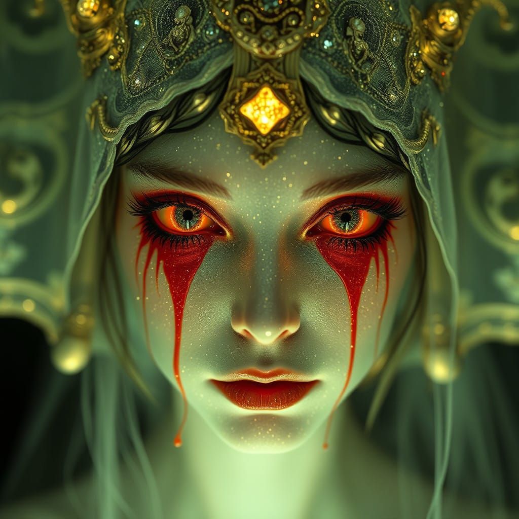 A Glowing Goddess with Glittering, Bleeding Eyes