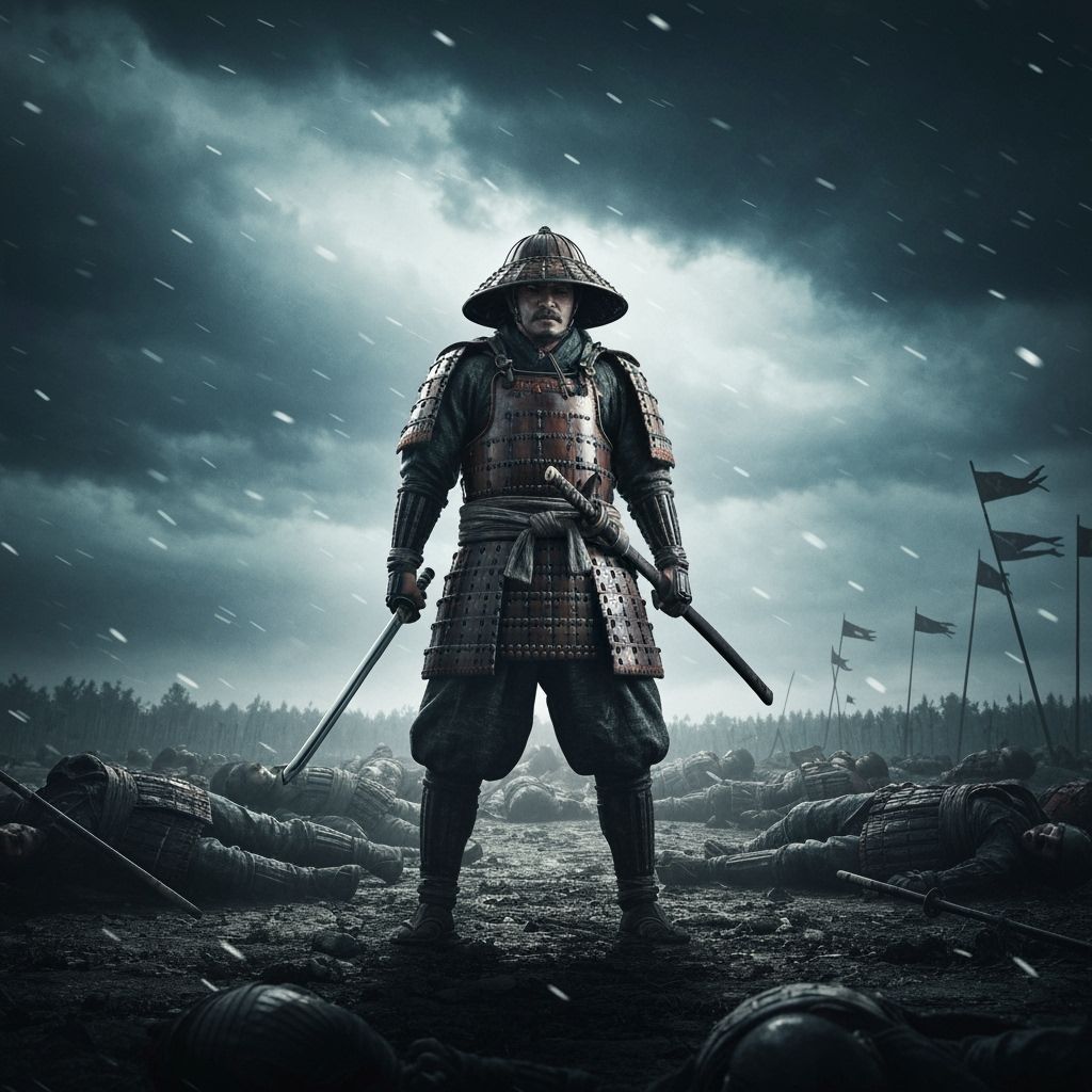 Lone Samurai Warrior on Windswept Battlefield