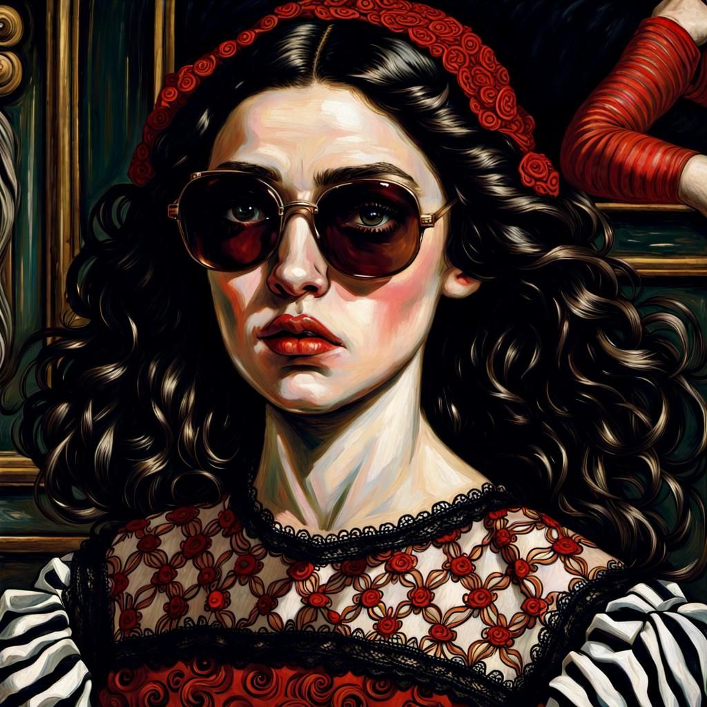 Psychedelic Woman in Red Lace Dress