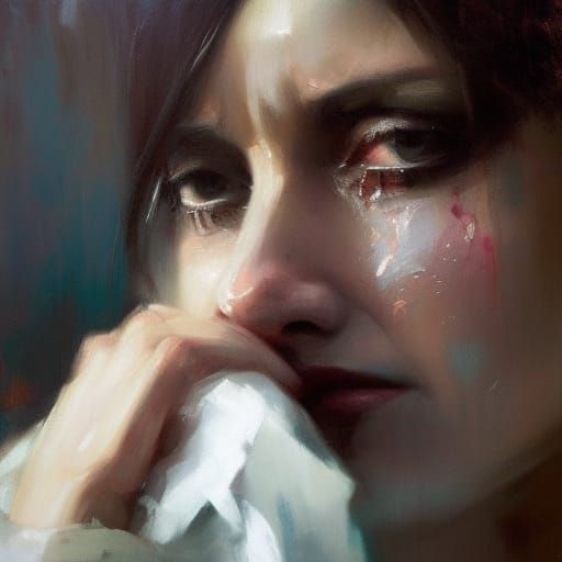 Crying Woman Portrait in Impasto Style