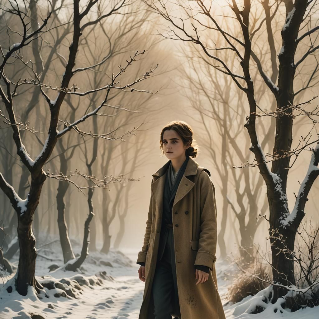 Emma Watson in Winter, Japanese Ink Wash Style