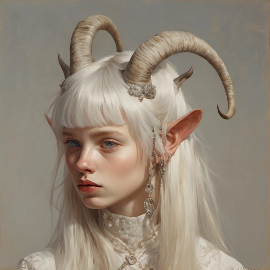Girl with Goat Horns in Hyperreal Detail