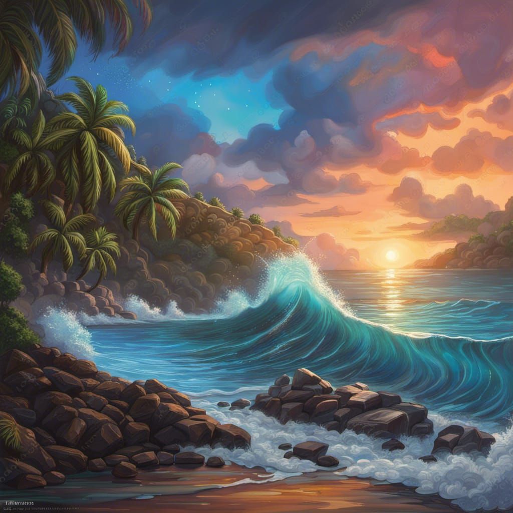 Bioluminescent Bay in Puerto Rico: Hyperrealistic Splash Art