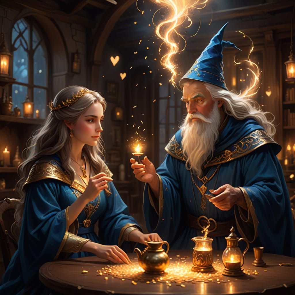 Whimsical Wizards' Potion Brew in Warm, Inviting Fantasy Sce...