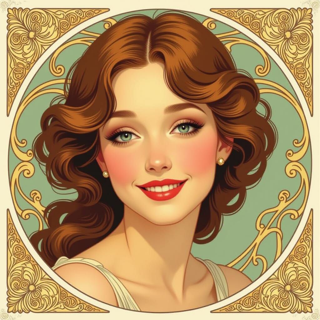 Woman with Gentle Smile in Art Nouveau Style