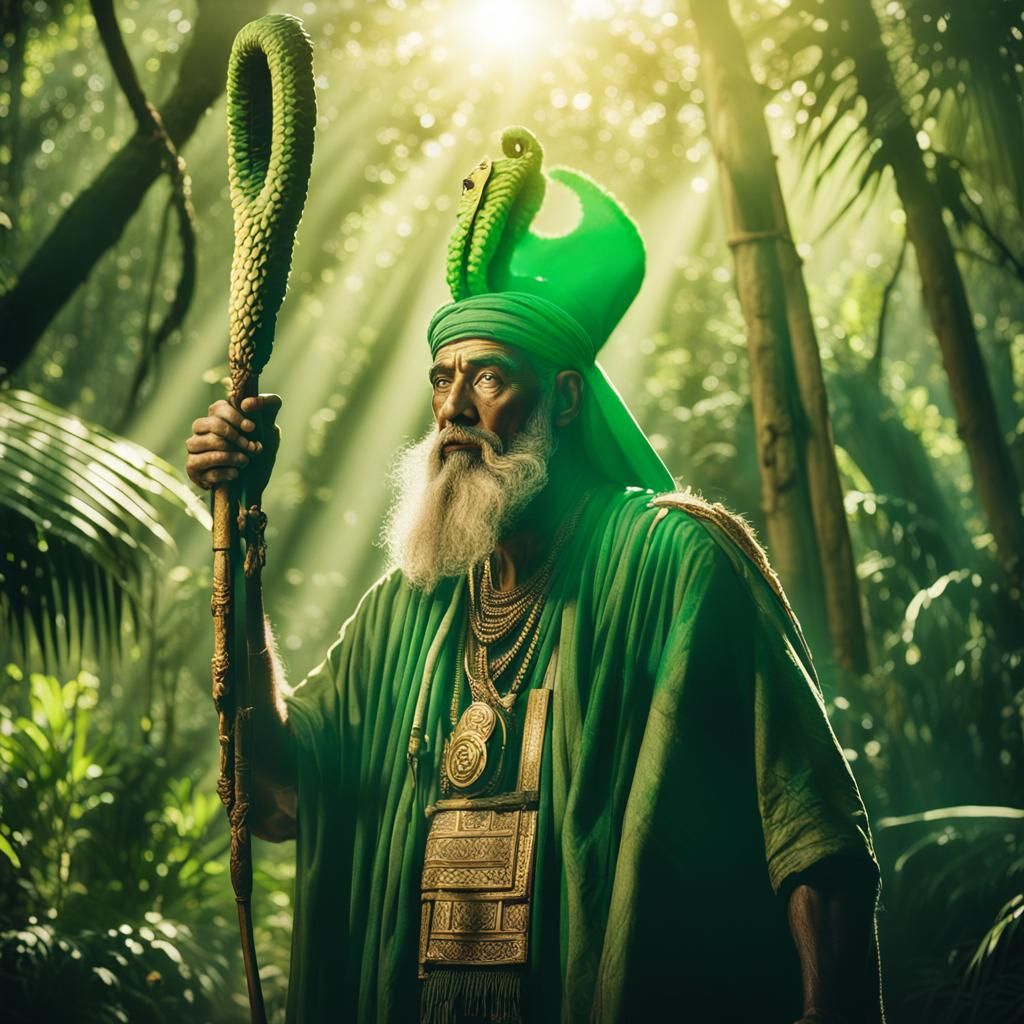 Akhenaten in Jungle with Snake Headdress