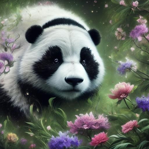 Blooming Flower Panda in Digital Art Style