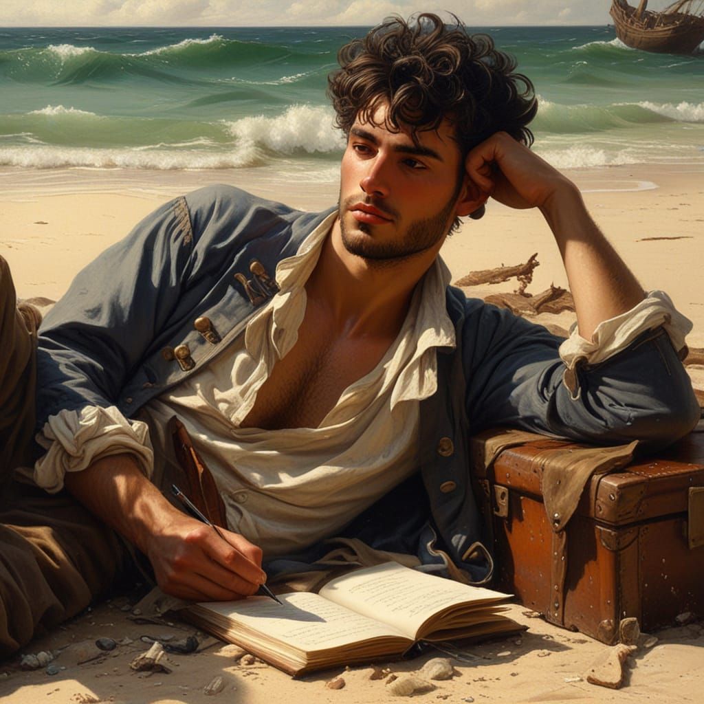 Stranded Noble Rogue on Exotic Island in Rococo Style