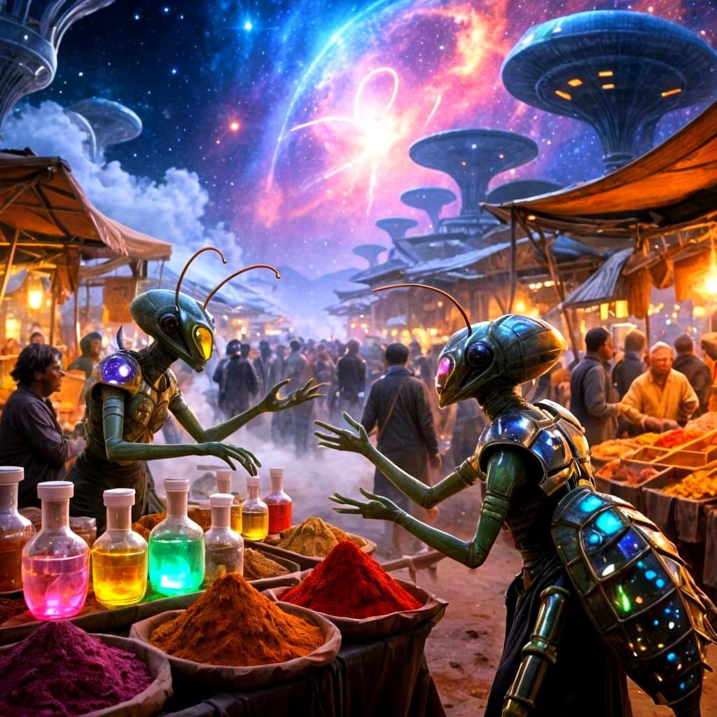 Alien Spice Market Under Nebula Sky